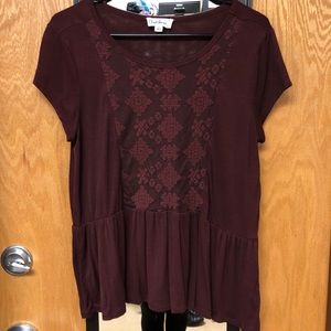 burgundy lace flowy shirt